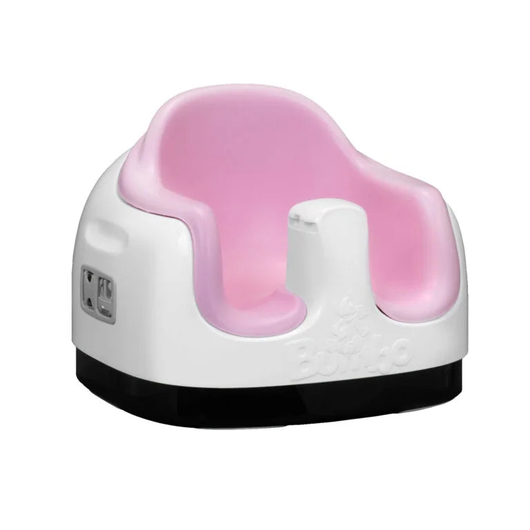 Pink and white baby seat on a white background