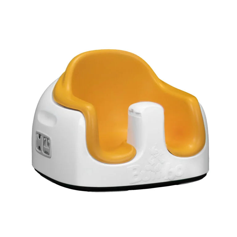 White and orange baby seat on a white background