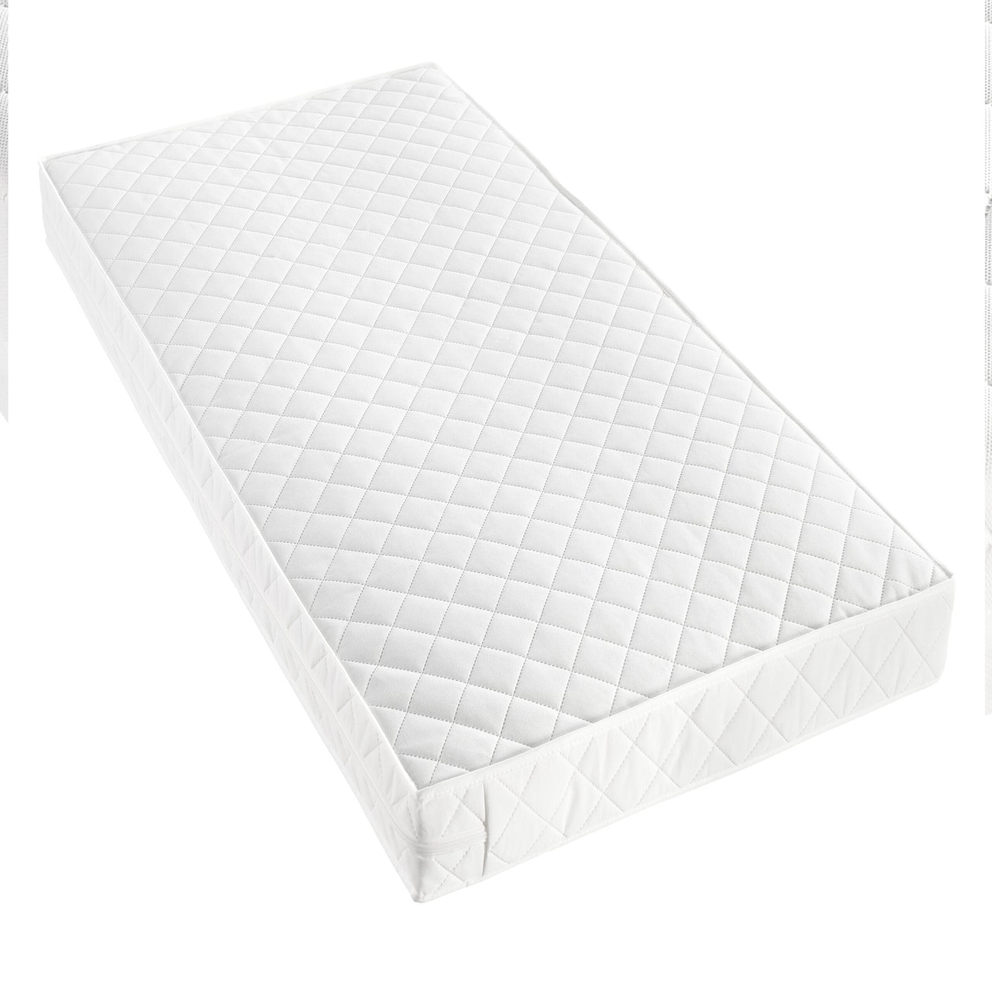 White quilted mattress protector on a white background