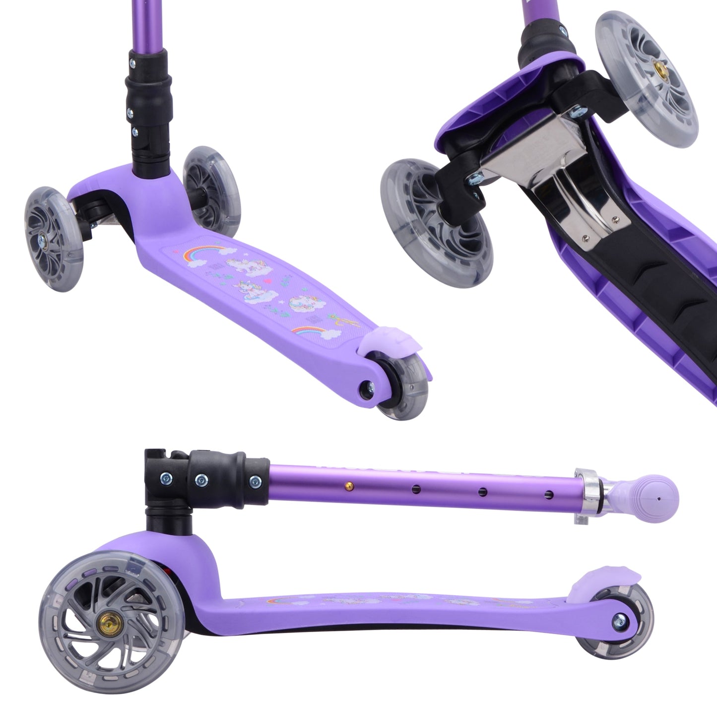 Purple scooter with extendable handlebar on a white background