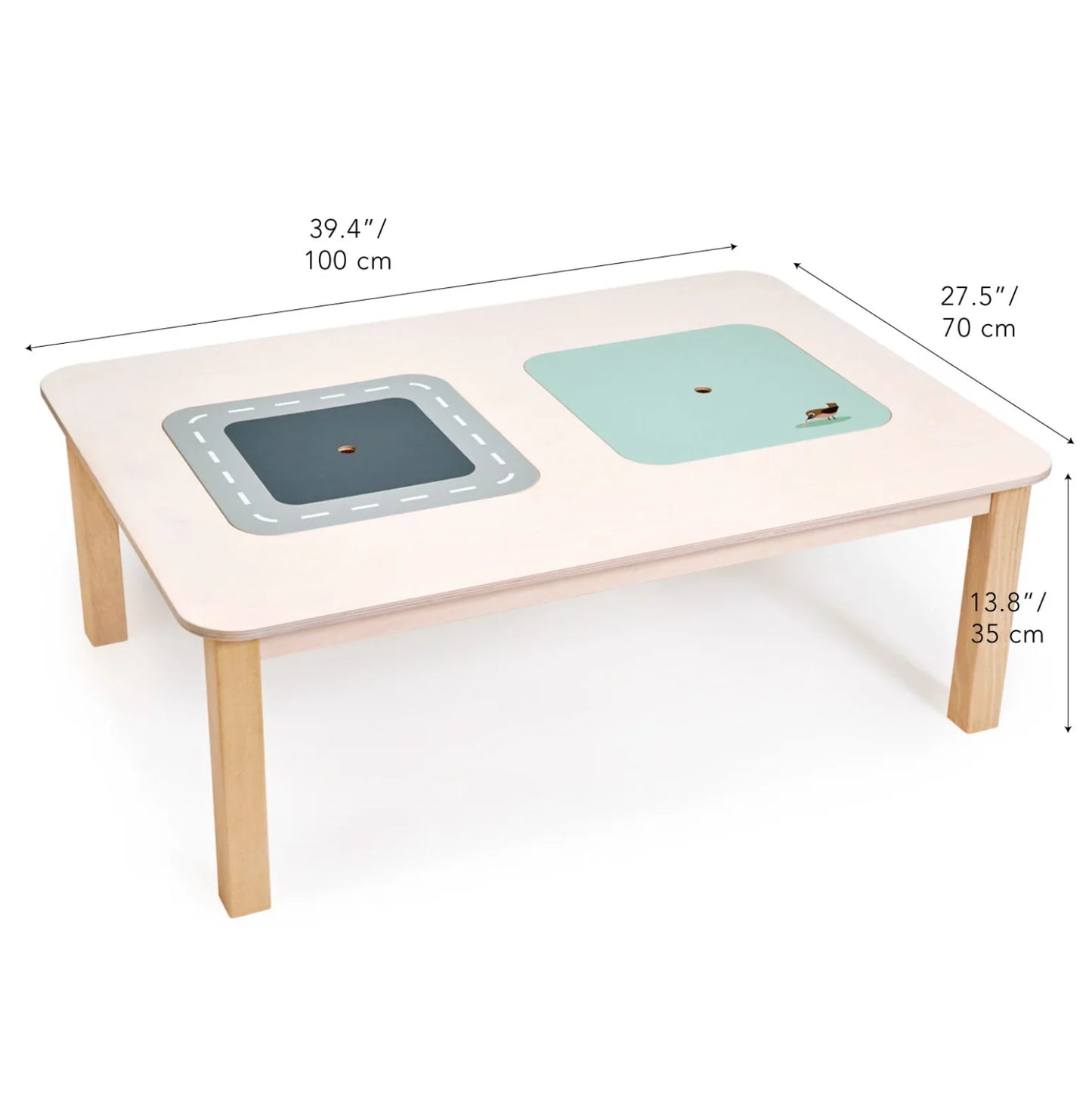 Children's play table with two附加表面和尺寸标注