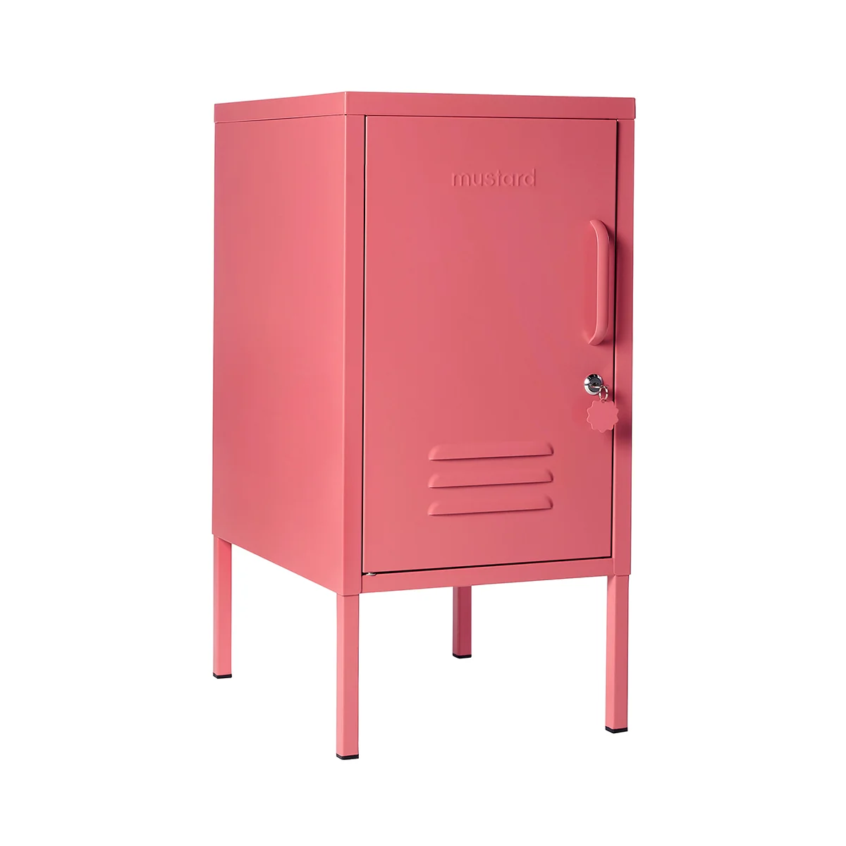 Pink metal locker on a white background