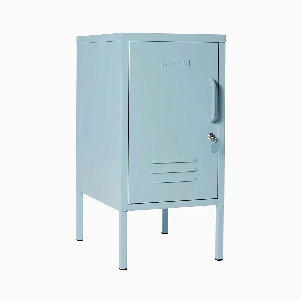 Light blue metal locker on a white background