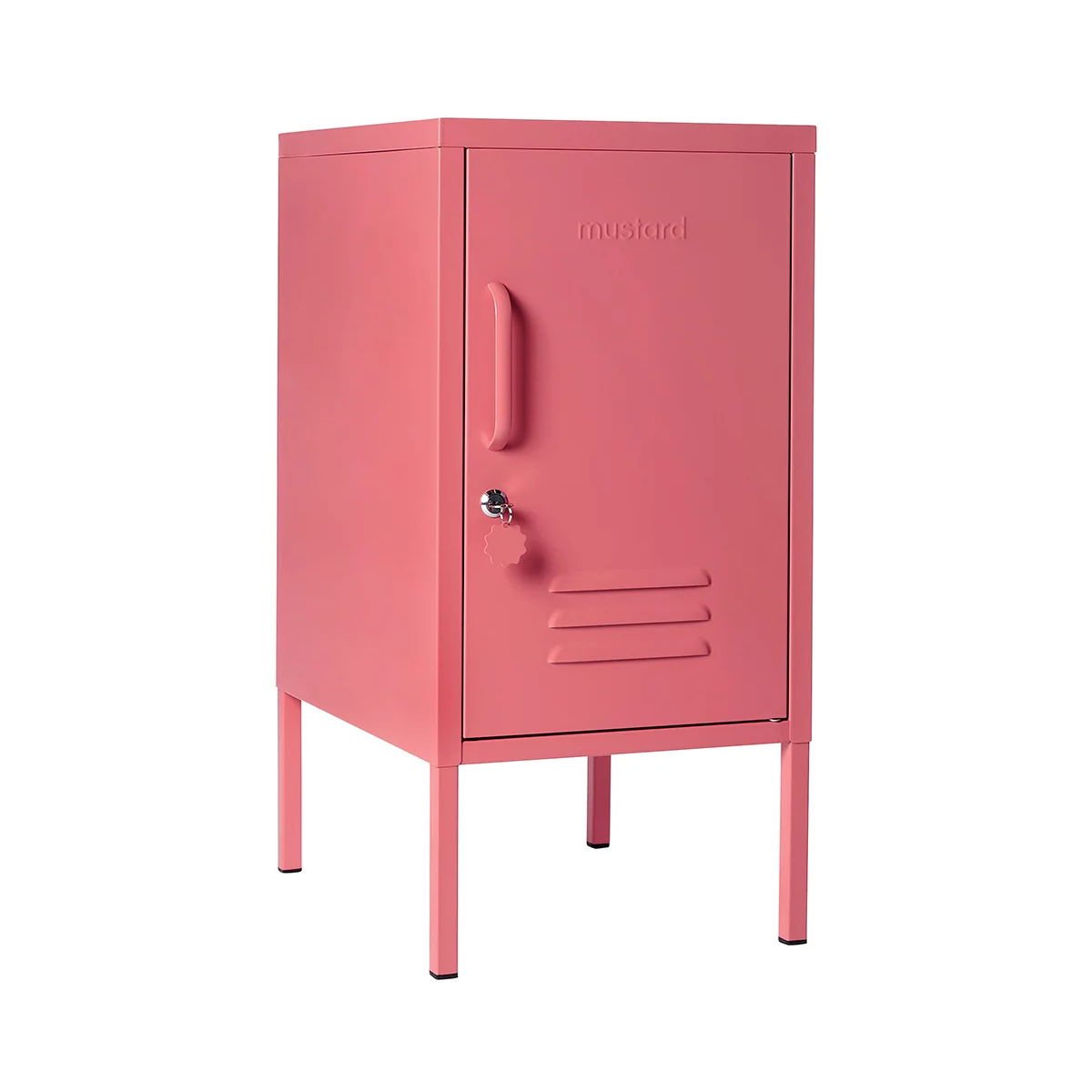 Pink metal locker on a white background