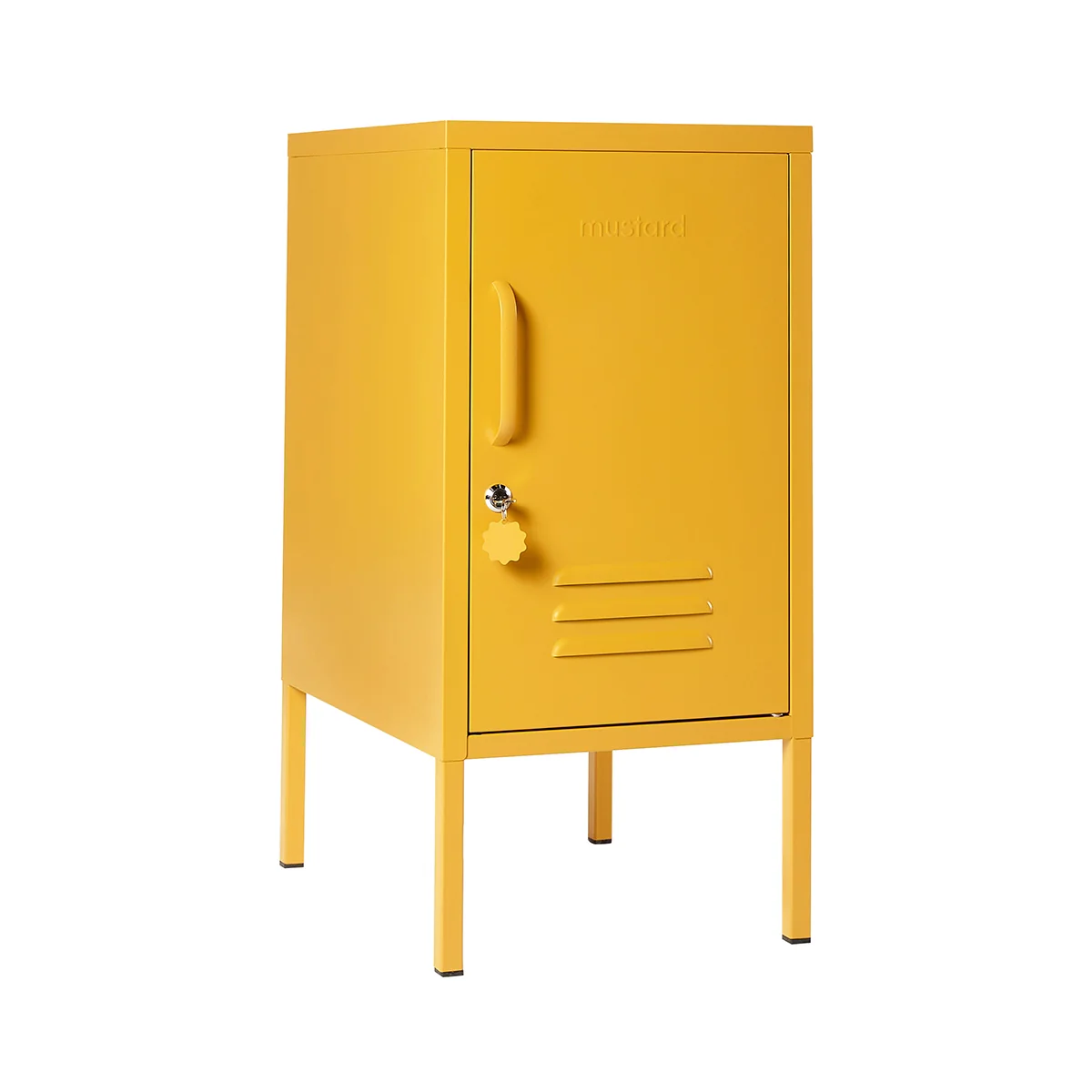 Yellow metal locker on a white background