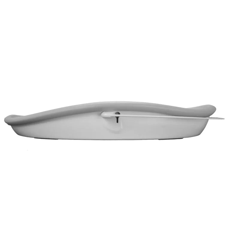 Grey changing pad with a hook on a white background