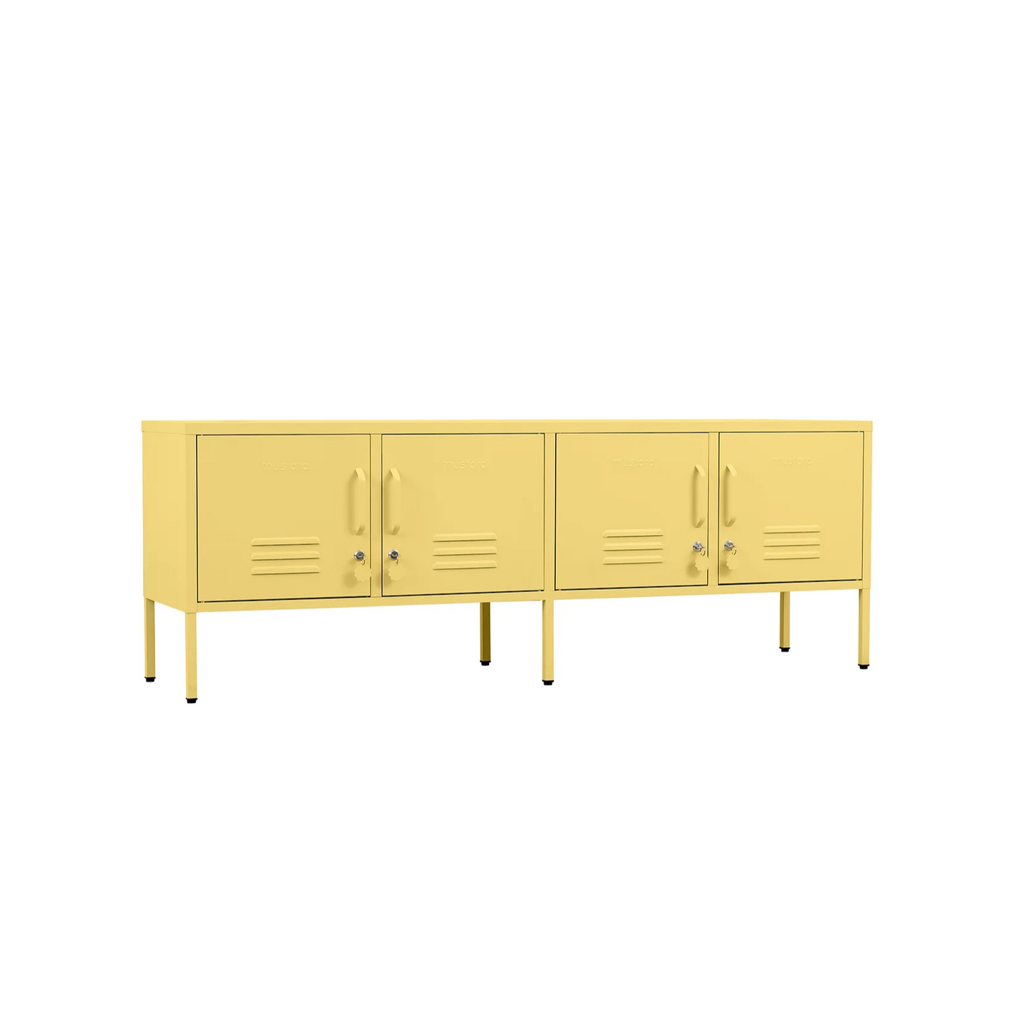 Yellow locker-style cabinet on a white background