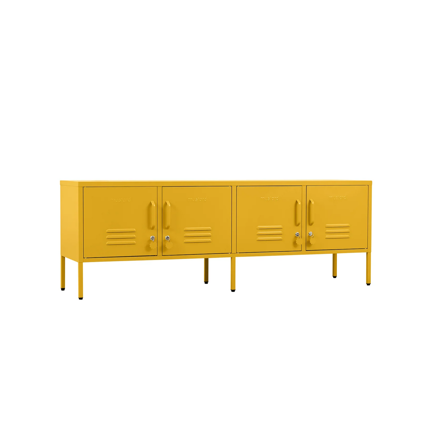 Yellow locker-style cabinet on a white background