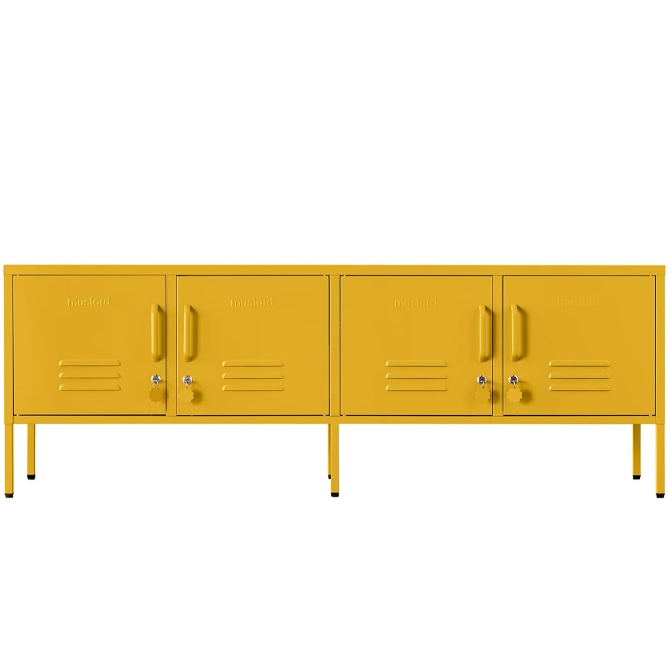 Yellow metal locker-style cabinet on a white background