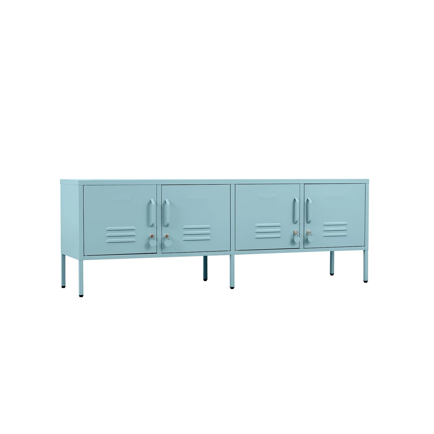 Light blue metal locker-style cabinet on a white background