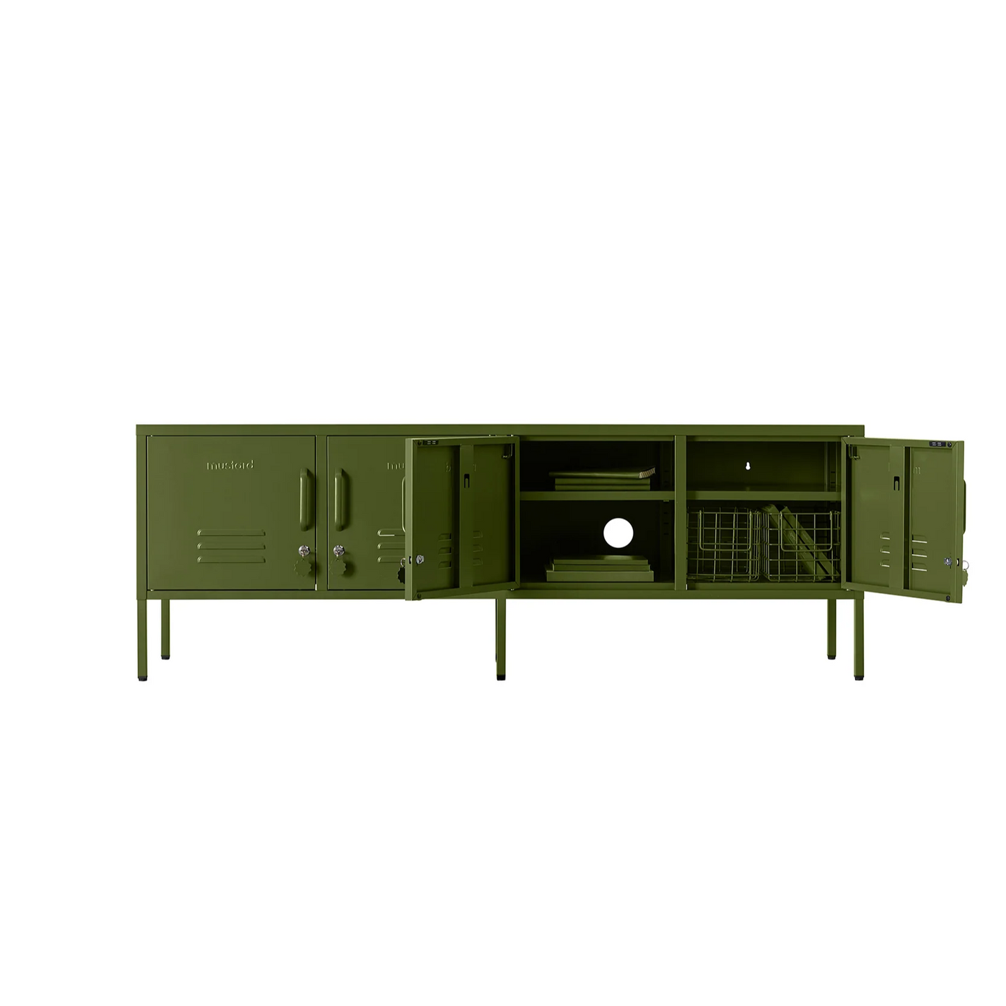 Green storage cabinet on a white background