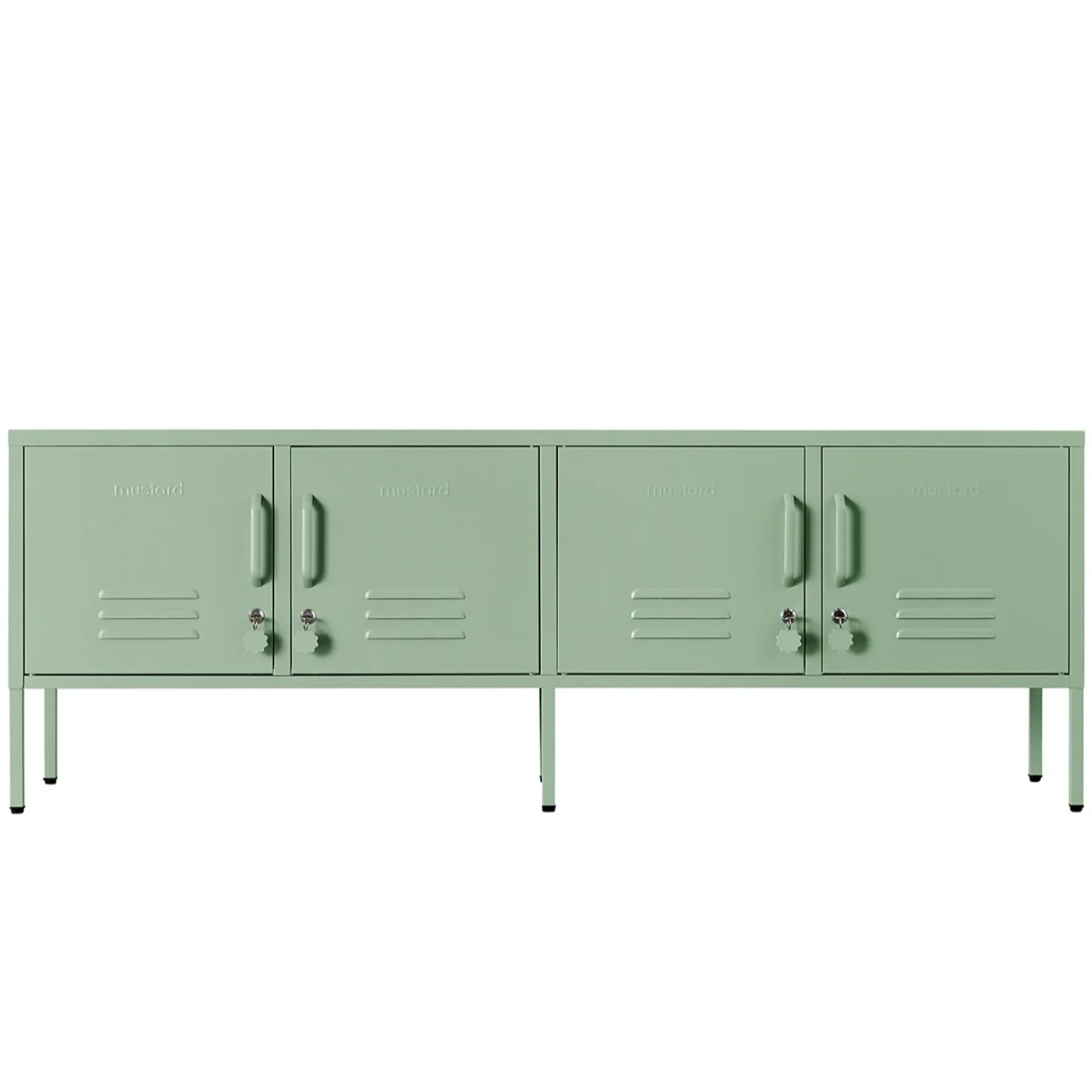 Green locker-style cabinet on a white background