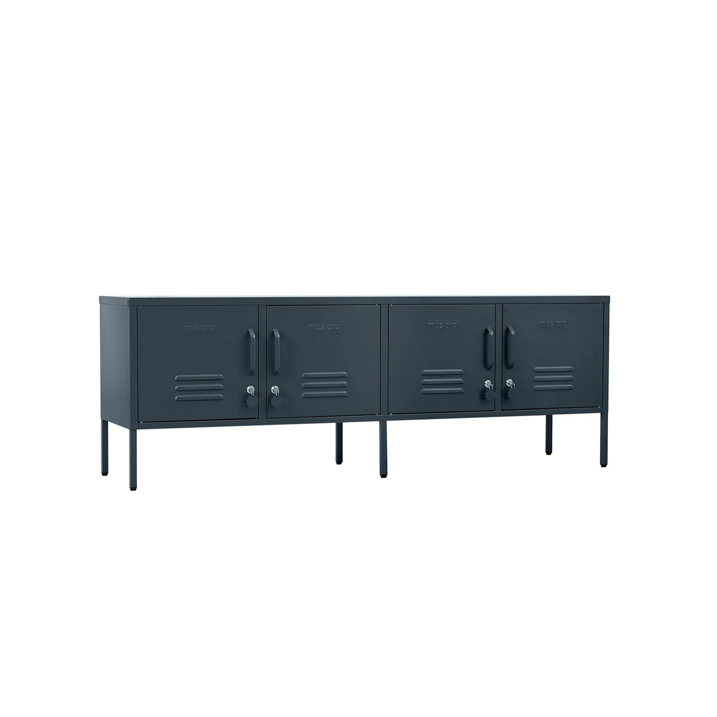 Navy blue locker-style cabinet on a white background