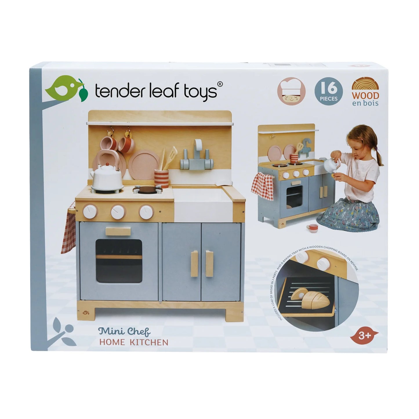 Tender Leaf Toys Mini Chef Home Kitchen toy set packaging on a white background