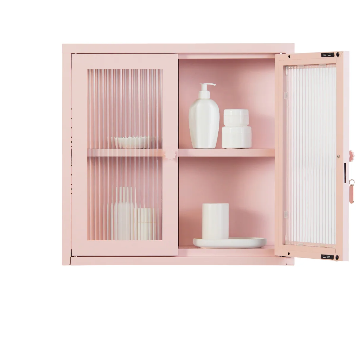 Cabinet with glass with open door