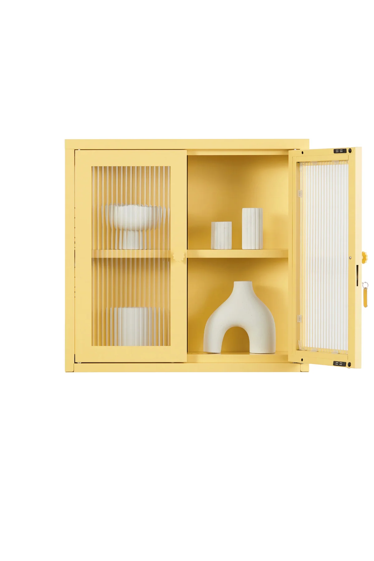 Pale yellow cabinet open