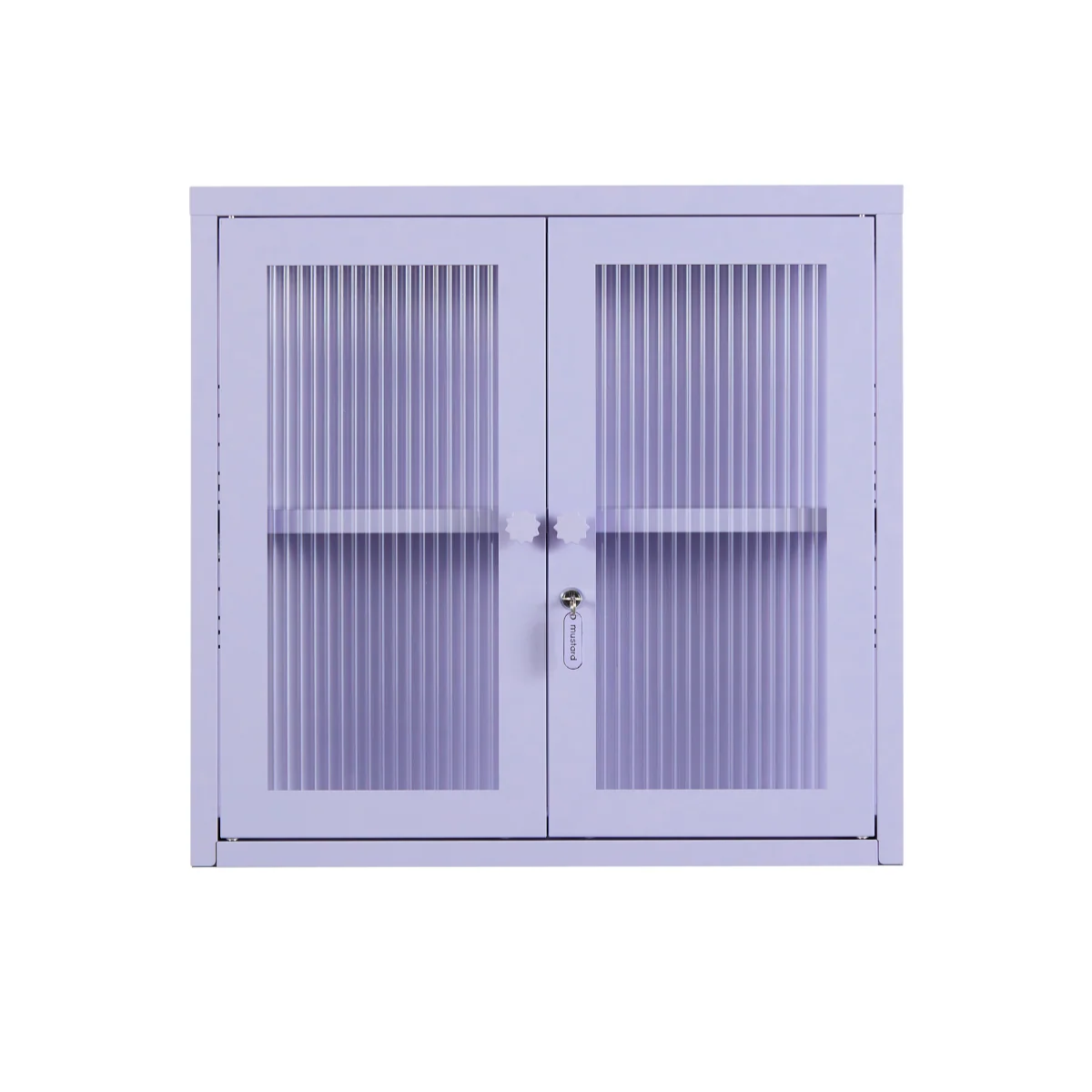 Lilac purple cabinet with glass on a white background