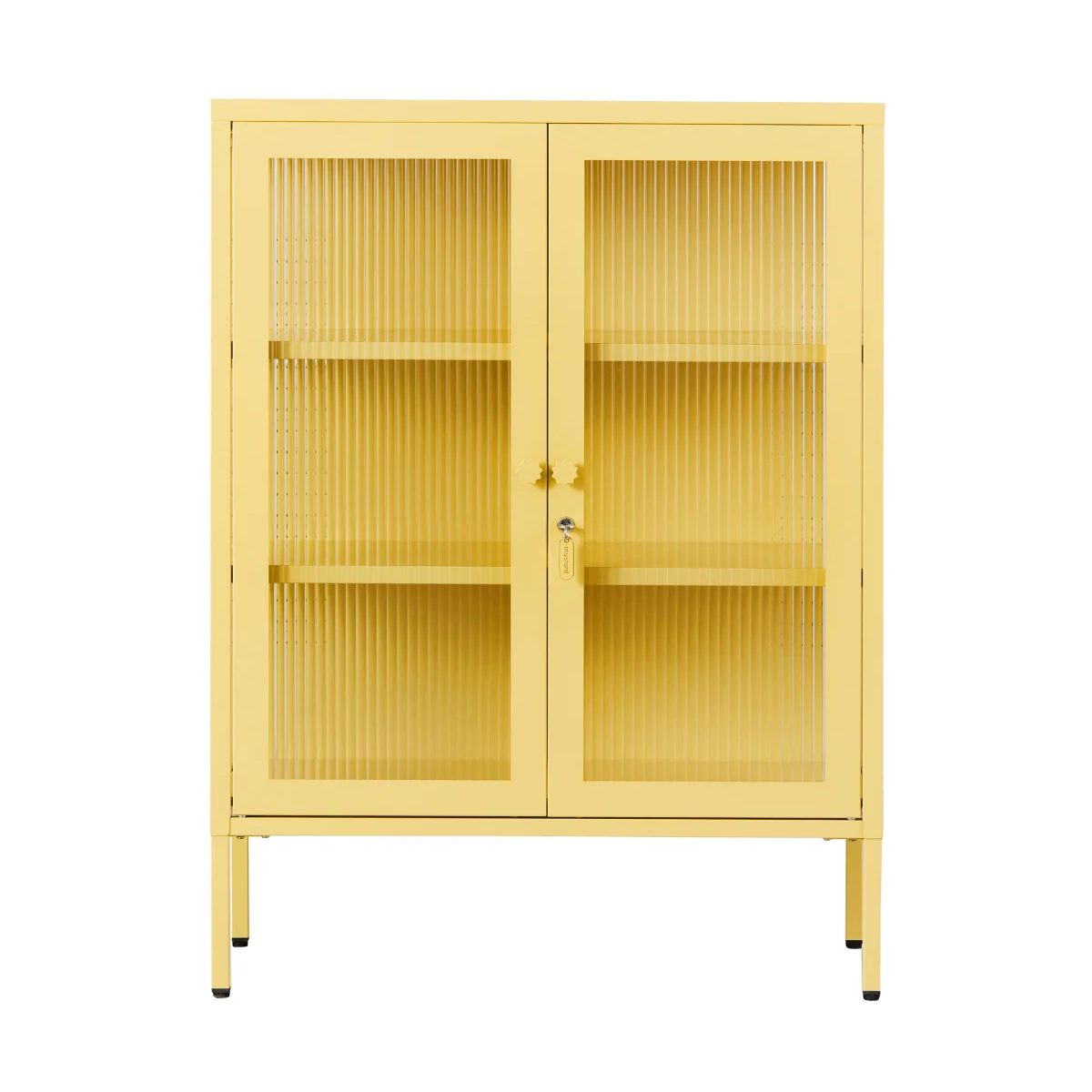 Butter yellow cabinet with glass panel