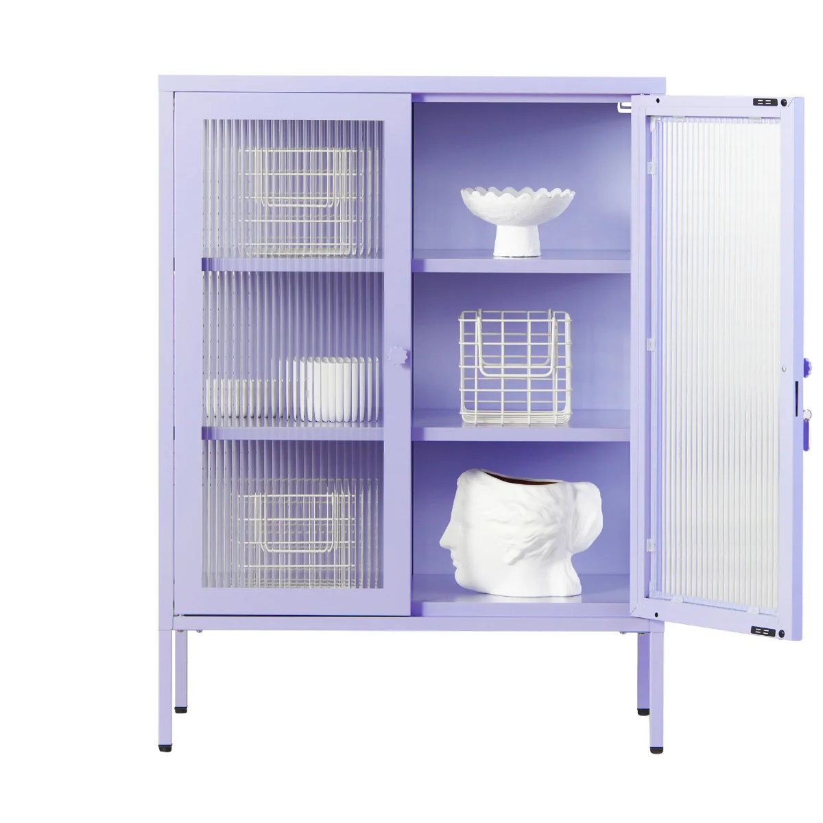 Lilac glass panel cabinet
