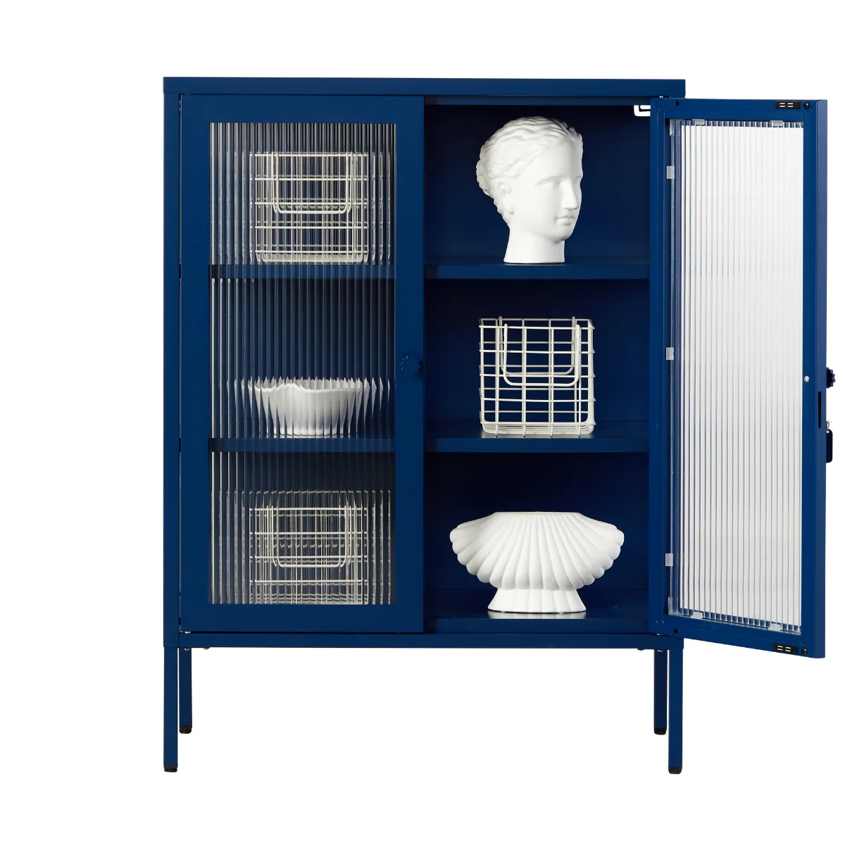 Blue navy cabinet open door