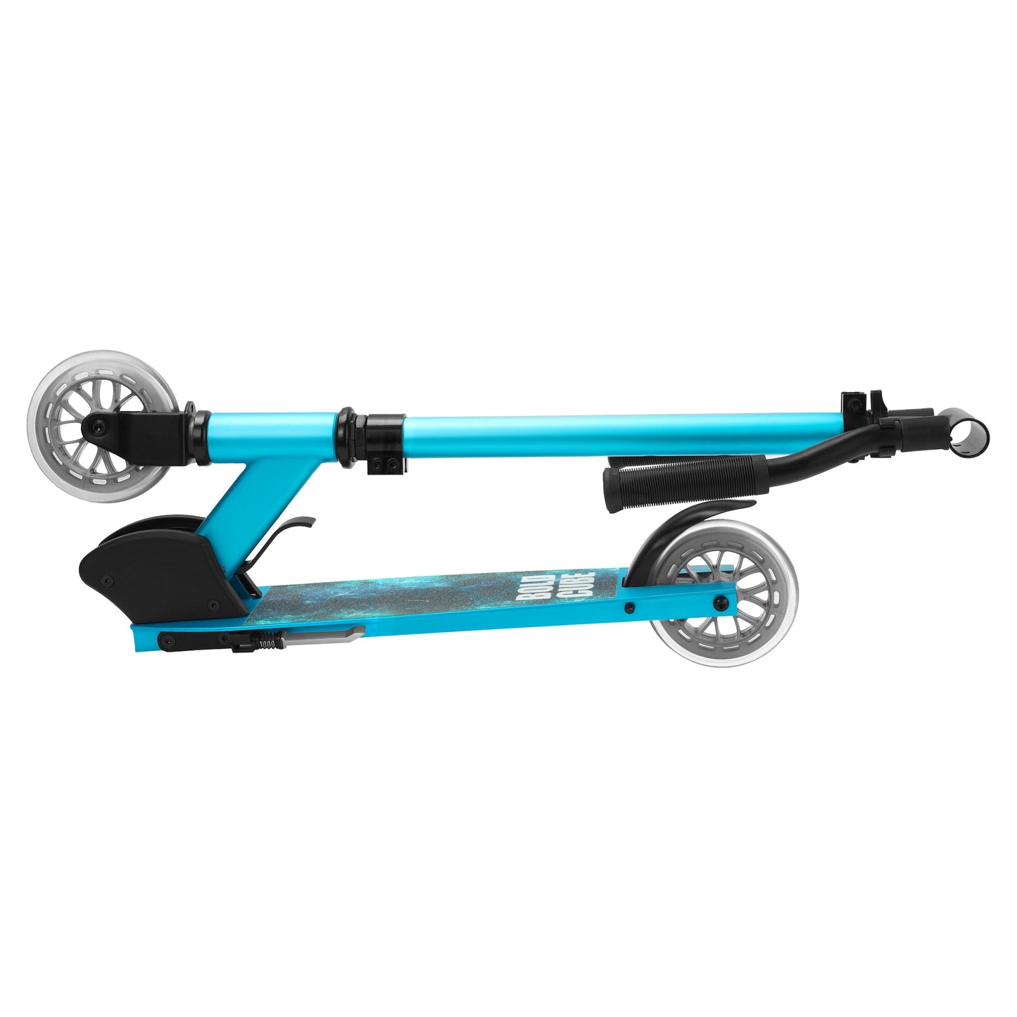 Blue scooter with large wheels on a white background