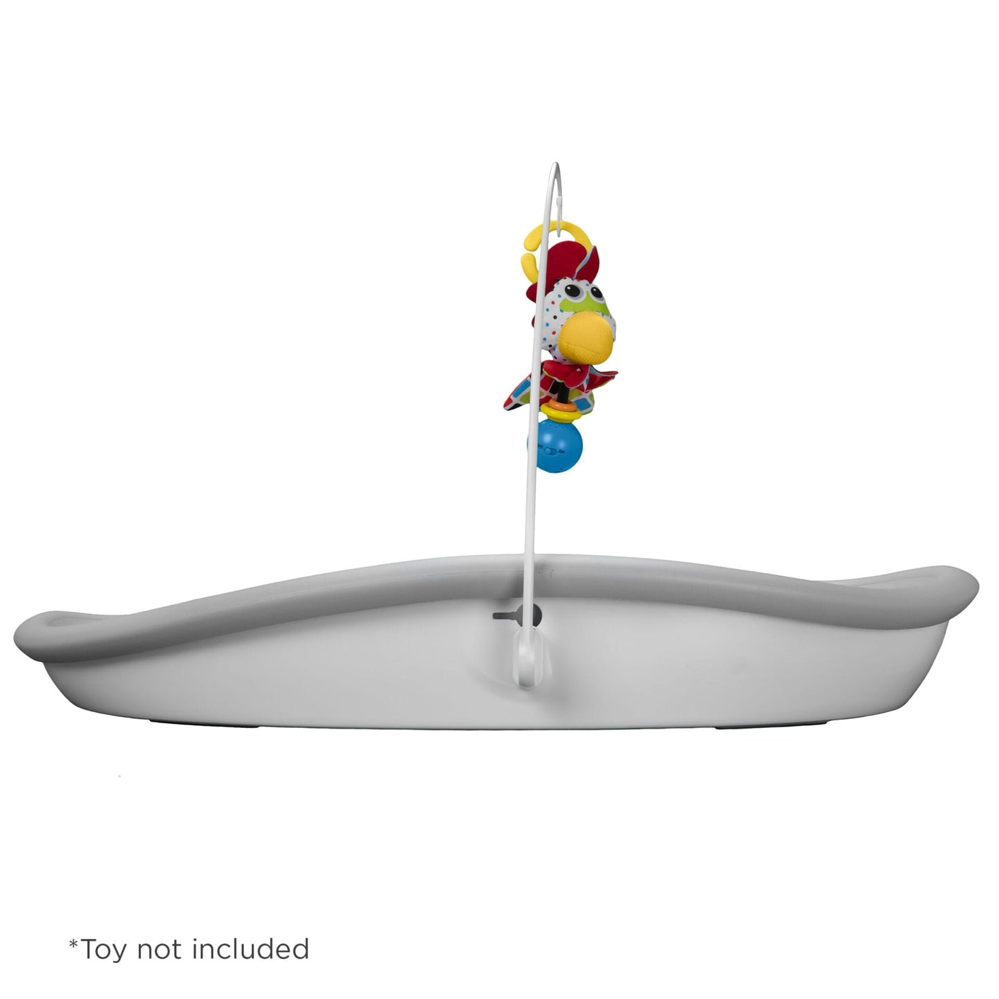 Grey changing pad with a hook on a white background