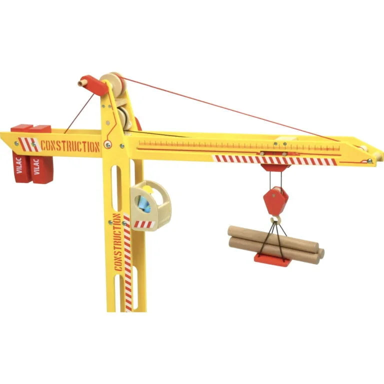 Yellow wooden crane toy