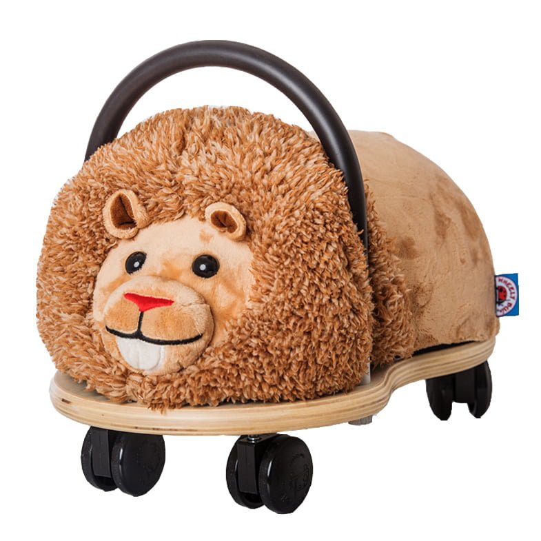 Toy car shaped like a lion with a handle on a white background