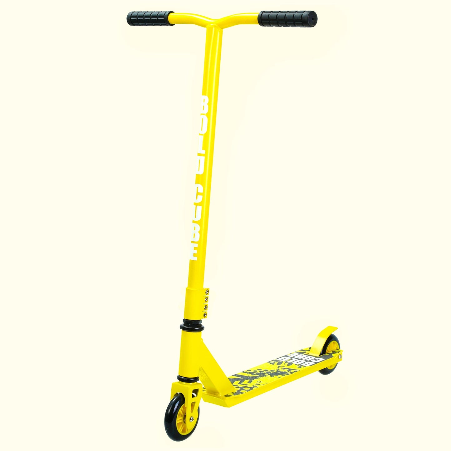 Yellow scooter with black accents on a white background