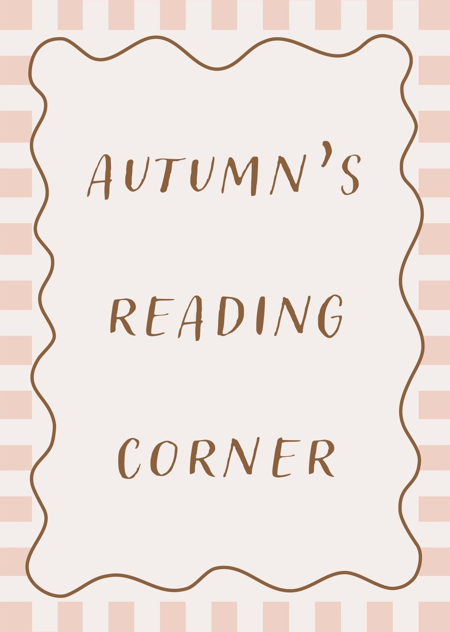 Decorative text 'Autumn's Reading Corner' on a striped background