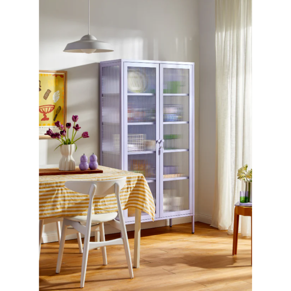 Purple cabinet in a dining room cabinet