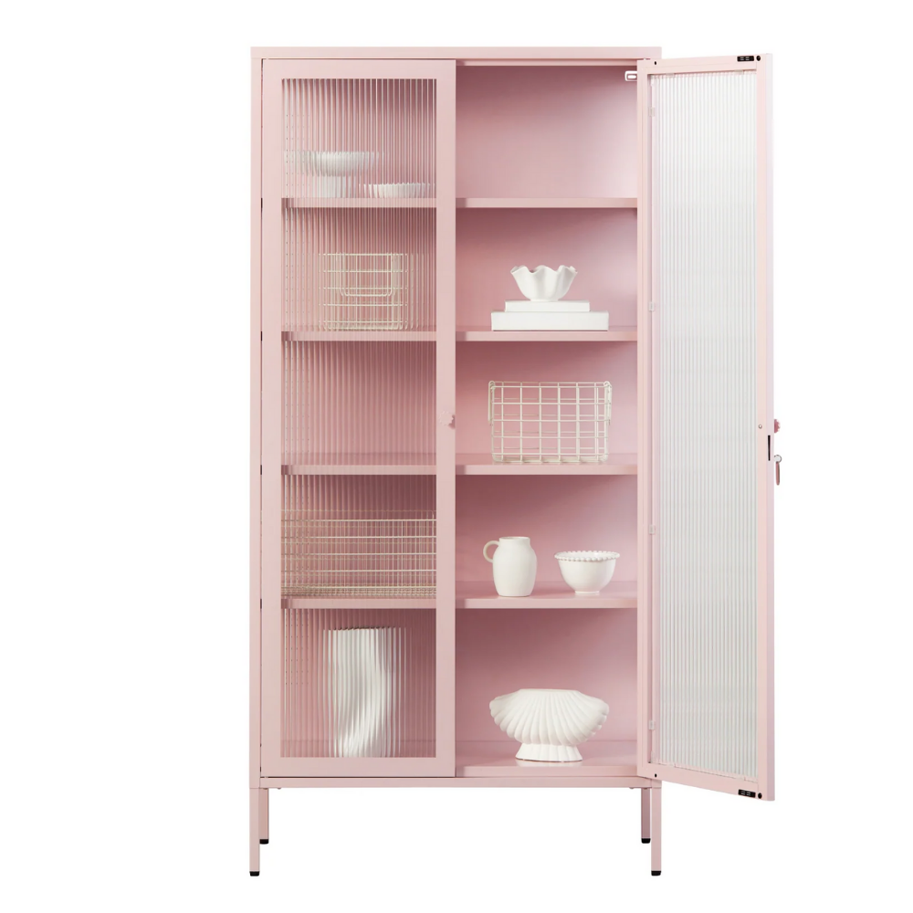 Pink cabinet with glass