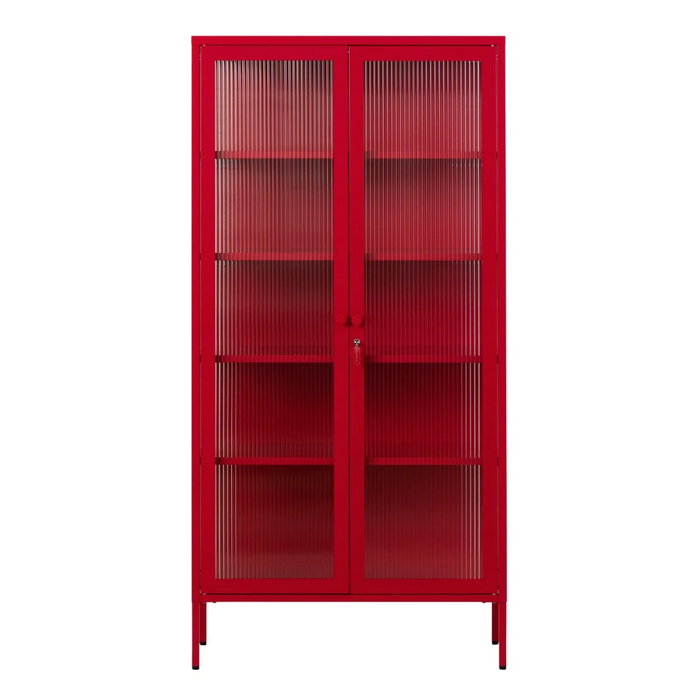 Red poppy cabinet with glass panel