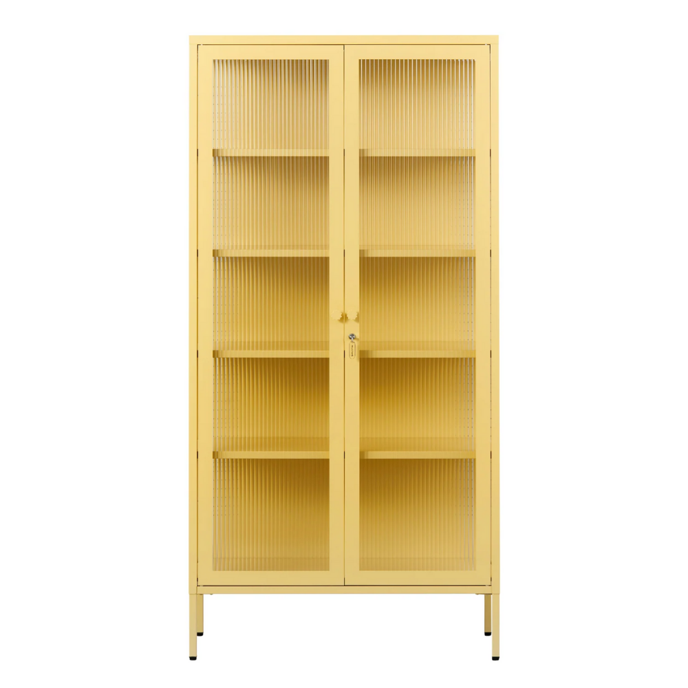 Yellow mustard cabinet with glass panel