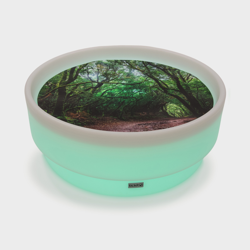 Sensory low mood discovery table with a forest tree playmat