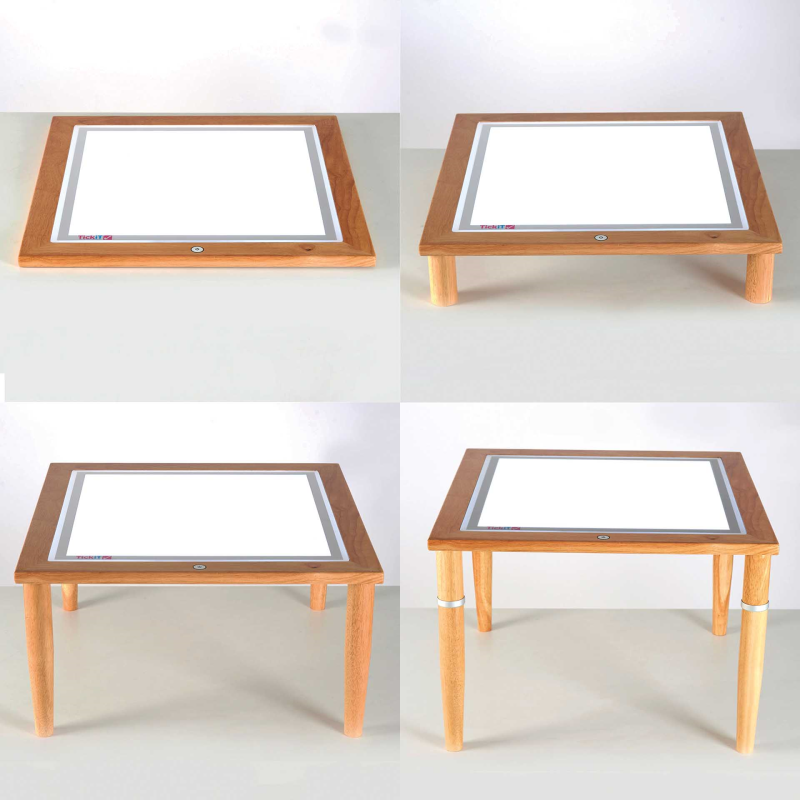 4 images showing adjustable lg height of table