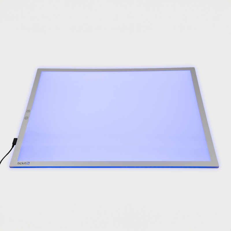 Light panel with blue light on a white background
