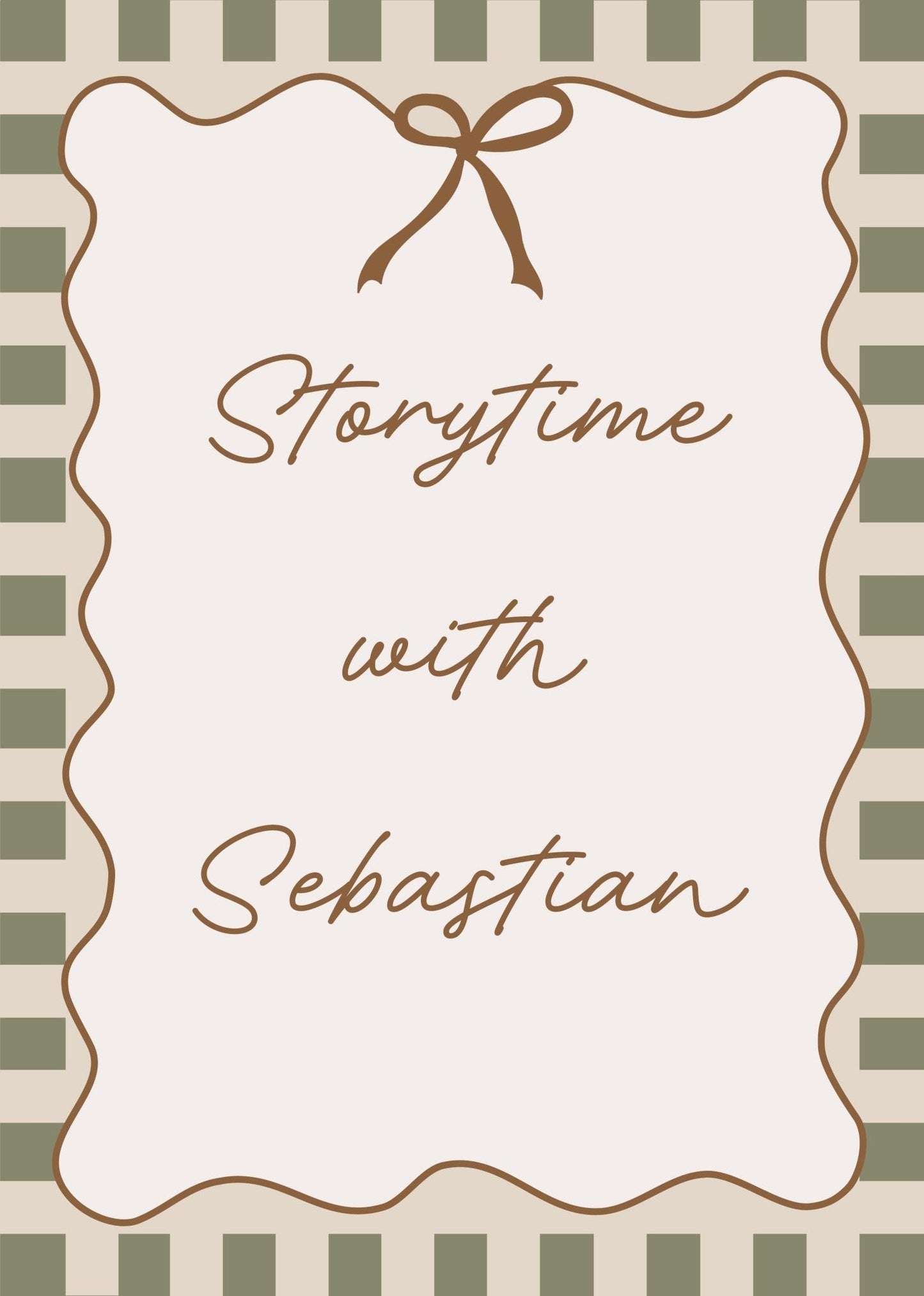 Book cover with 'Storytime with Sebastian' text on a striped background
