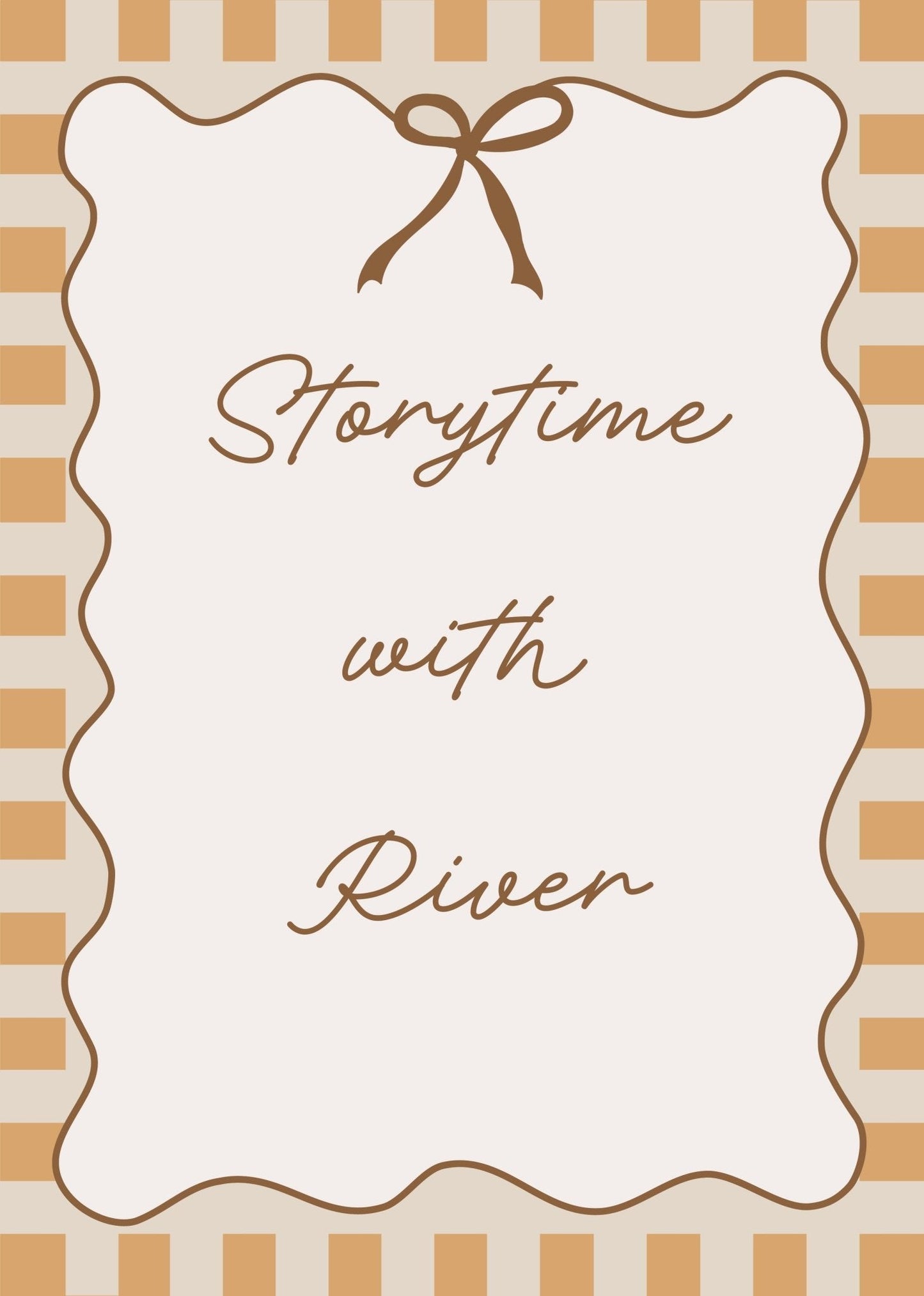 Book cover with 'Storytime with River' text on a checkered background