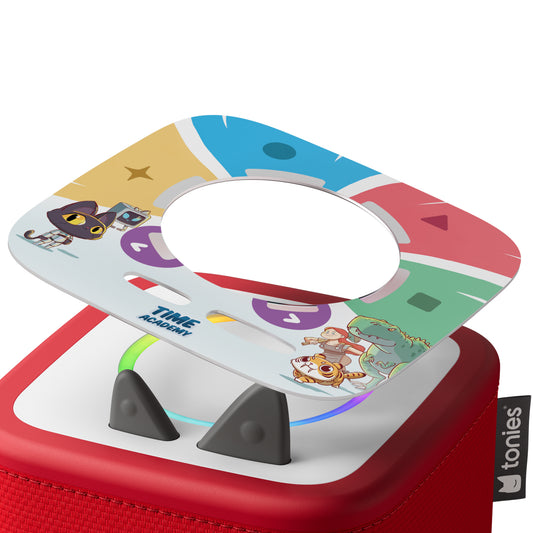 Colorful toy with cartoon characters on a white background