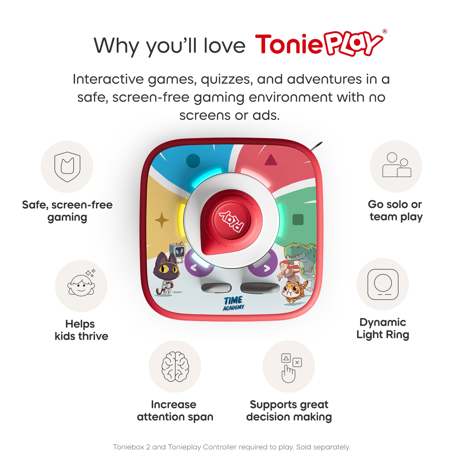 ToniePlay product with features listed on a white background