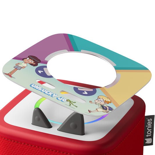 Colorful toy with cartoon characters on a white background
