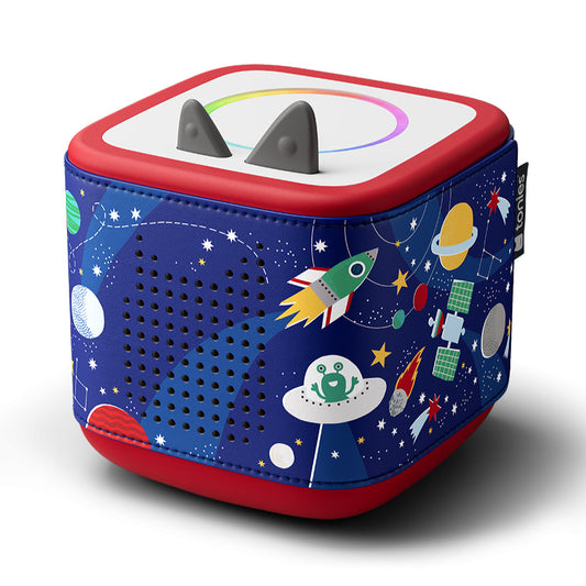 Children's toy with space-themed design on a white background
