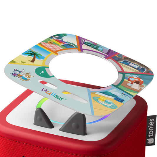 Colorful toy with a red base and 'Lalaloopsy' branding on a white background