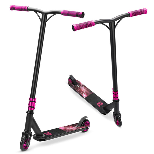 Black and pink scooter with a white background