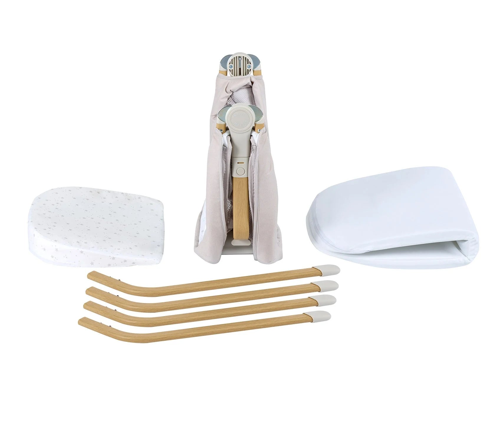Set of bamboo utensils with a carrying case on a white background