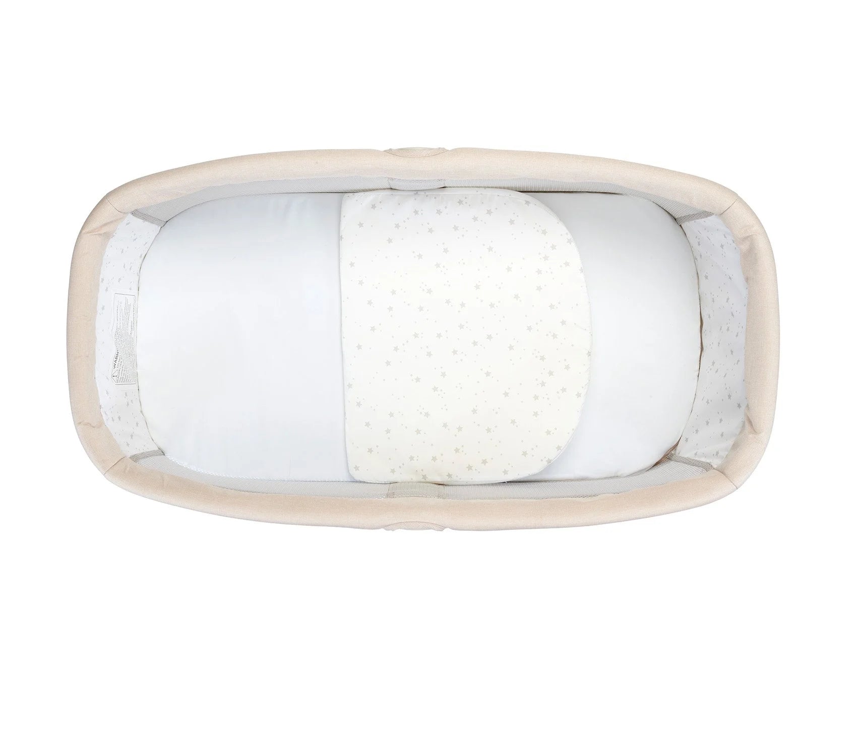 White pillow with a textured surface in a beige pillowcase on a white background