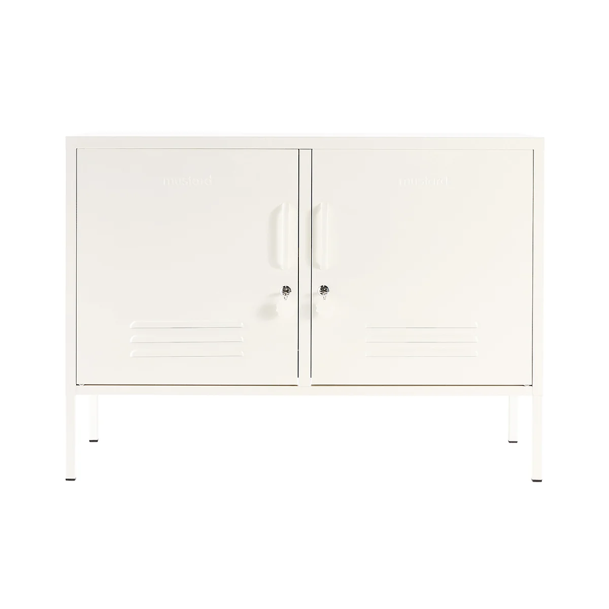White cabinet with two doors on a white background