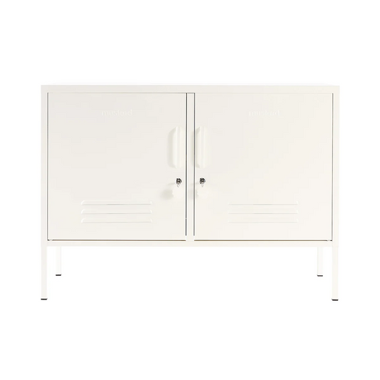 White cabinet with two doors on a white background