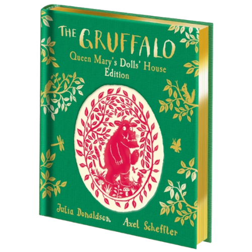 Book titled 'The Gruffalo' with green cover and red illustration of a mouse.